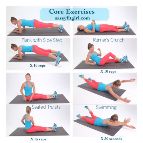 Core Exercises
These 4 exercises are great for strengthening your core. I do them at least 3x a week after my training run.
Do each one for the prescribed number of reps or hold count:
1. Plank with Side Step x 10 reps on each leg.
2. Runner’s Crunch...