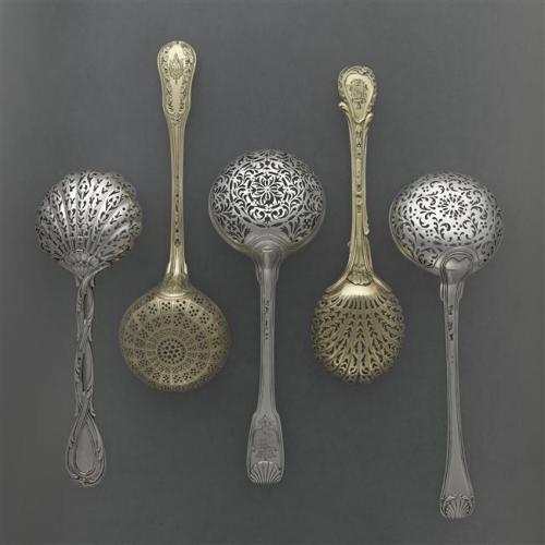 Collection of five French 18th century sugar spoons. Paris, musée du Louvre