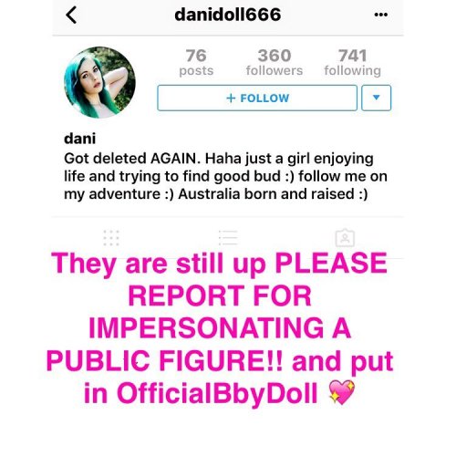 I’m a public figure so PLEASE REPORT THEM for impersonating me!! 💚💚💚 there starting arguments and relationships with people to hurt them!😿😠 ONLY OTHER ACCOUNT IS MY BACKUP 👉🏻 @OfficialBbyDoll.420 👈🏻💚💚💚 #fakefriends