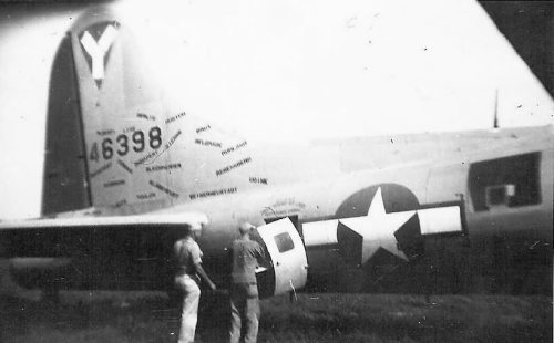 Graffiti Covered Tail Of 463rd Bomb Group, 775th Squadron B-17G 44-6398 Bucket Bunny