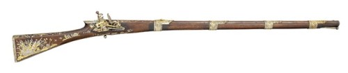 Miquelet rifle with Spanish style gold and silver decor, Ottoman Empire, dated 1236 A.H. (1821).from