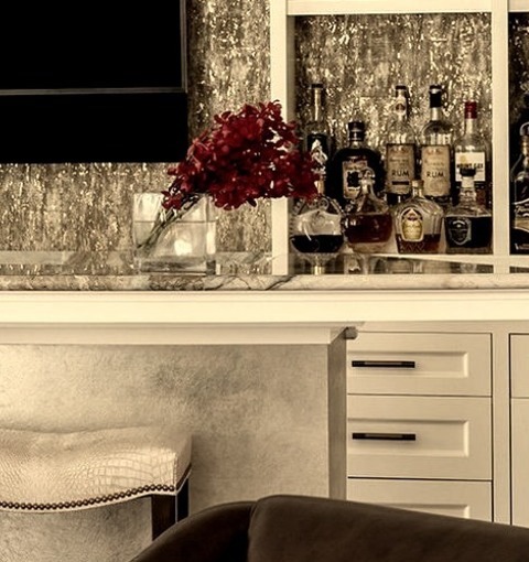 Transitional Home Bar - Single Wall Inspiration For A Large Transitional Single-wall Dark Wood Floor