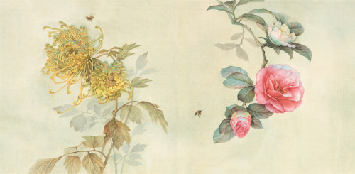 mingsonjia:工笔十二月花卉 Gongbi paintings on silk - Flowers of 12 Months by Ji Shuwen, Qiu Hao and Qiu Yue