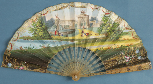 history-of-fashion:ab. 1830 Fan (antler and paper, lithographed and painted)ab. 1833 Fan (mother-of-