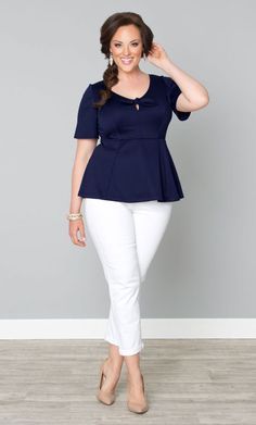 beautiful-real-women:  Curvalicious Clothes :: Plus Size Tops :: Passport Peplum Top - Navy