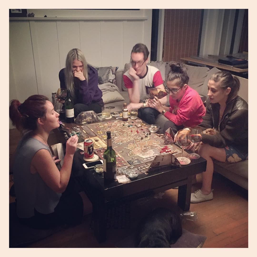 Five drunk people trying really hard to figure out the Game of Thrones board game.