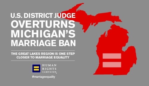 Judge overturns Michigan’s ban on marriage equality!