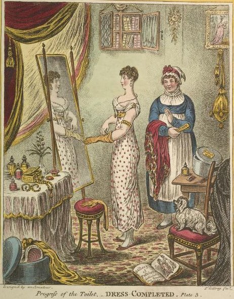 “Progress of the toilet; Dress completed” 1810 caricature by James Gillray