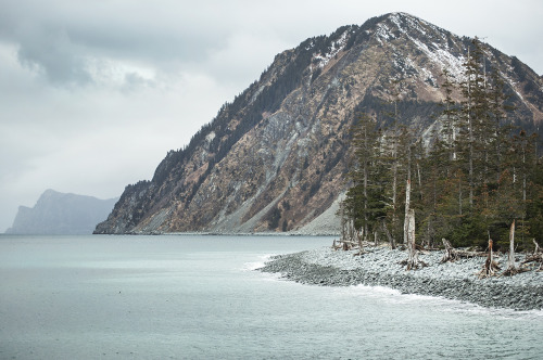 A terminal moraine against the backdrop of Fox Island in Resurrection Bay
