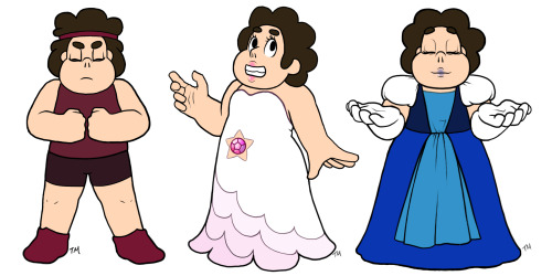 momentumandtorque:  Steven cosplaying as the other Crystal Gems! DA link: x 