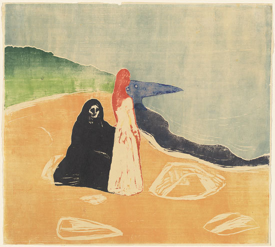 solarsisterss:  Two women on the shore (woodcut, 1898) Edvard Munch 
