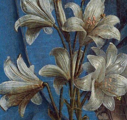 ghostlywatcher:Details from Jan Van Eyck’s “Annuncation” (1434-1436)