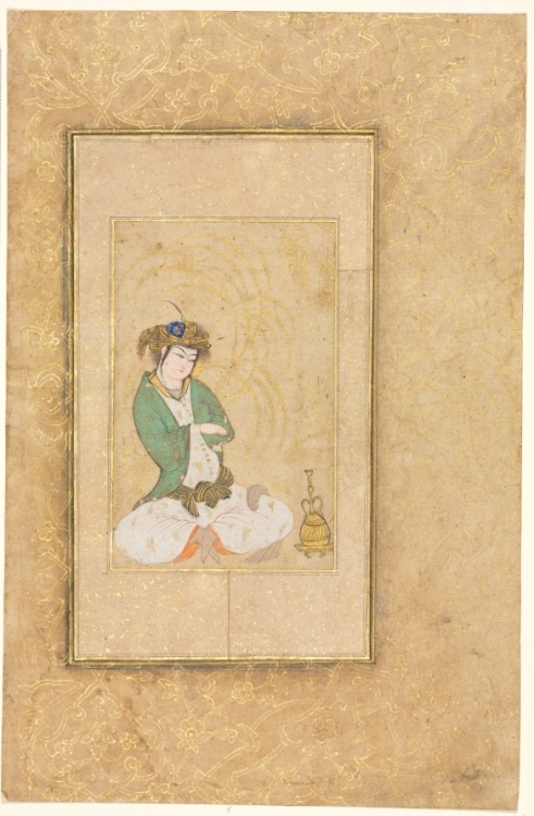 cma-islamic-art: Youth Seated by a Willow; Single Page Illustration, Muhammad Yusuf, c. 1600-1650, C