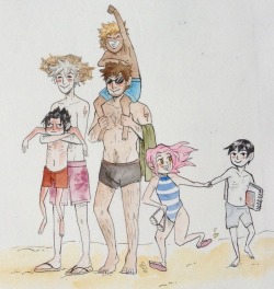 wilhelminafae:  Dad Kash and dad Yam enjoying the summer with the kids for @vibgyoroygbiv ! (Sort of AU where everyone is safe and happy and where Tenzou grew his beard when he is vacation)