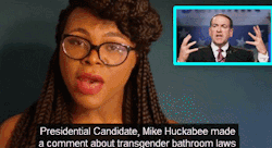 katblaque:  goddessawakens:  katblaque:  #wejustwanttopeeIn this video I discuss Mike Huckabee’s comments, my experience as a trans woman using the women’s restroom and how transphobia/queerphobia is taught to children who of course become adults