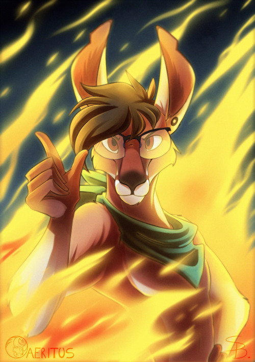 aeritus:  Commission for JohnKangaroo97 from Twitter!My hands sipped a bit on the final editing but i just love working on flames and electricity, also i rarely get to works on kangaroos, so this has beena  lovely treat!Complete Step-By-Step and working