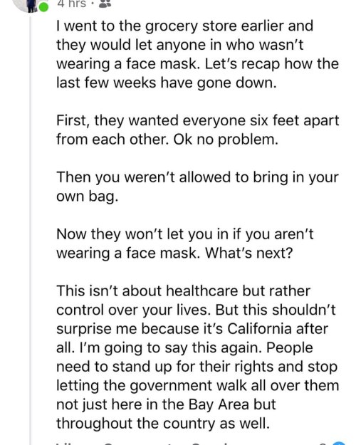 I swear stupidity at its best!!!! Ppl dying and this guy is bitter about having to wear a mask? 😳🤦🏻‍♂️😆😆😆 Doesn’t help that he is a trump supporter and he is questioning the very government he voted for. 🤷🏻‍♂️ soooo?!?!?