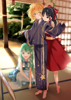 dai709:  hakurei reimu kirisame marisa kochiya sanae touhou yamada ranga yukata | #208505 | yande.re