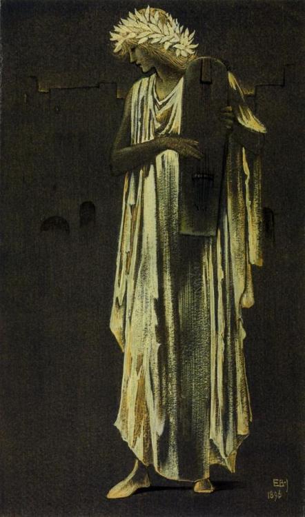 books0977:A Woman Playing a Cithara (1896). Sir Edward Burne-Jones (English, 1833-1898). Tempera, go
