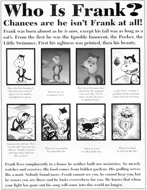 priss-reject: the inside cover of Frank #01 by Jim Woodring, published by Fantagraphics in 1996 &ldq