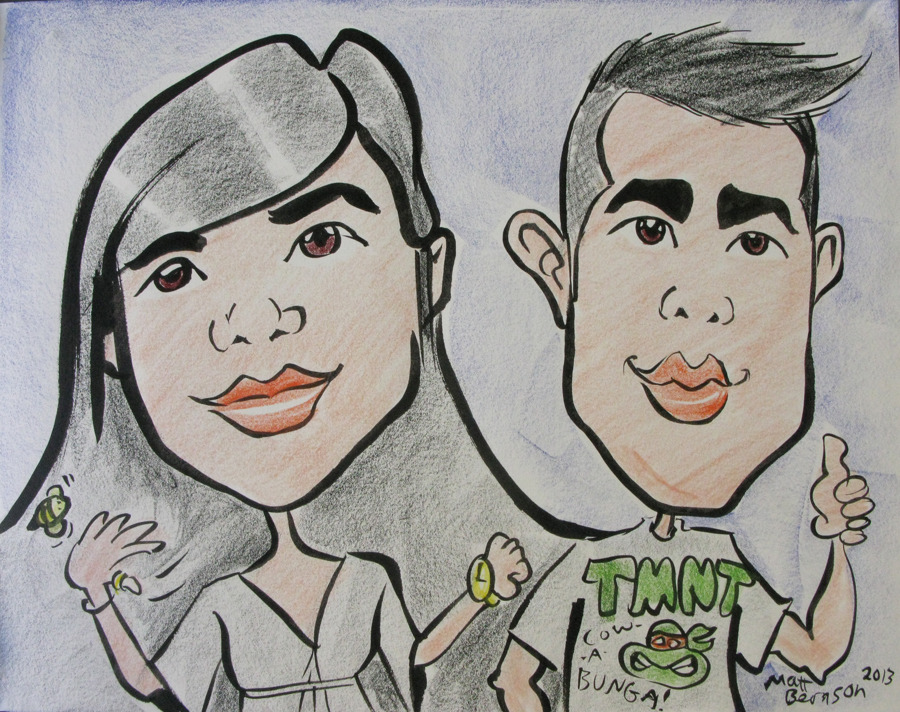 These caricatures were done at Dairy Delight 04 August 2013. Ink and woodless colored