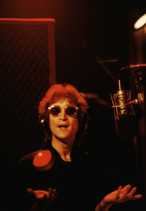 John Lennon and Yoko Ono at the Hit Factory studio in New York, recording their last album, Double F