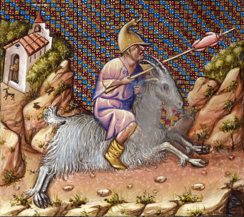 discardingimages:fool riding a goatPsalter and hours (‘Prayerbook of Alphonso V of Aragon’), Valenci
