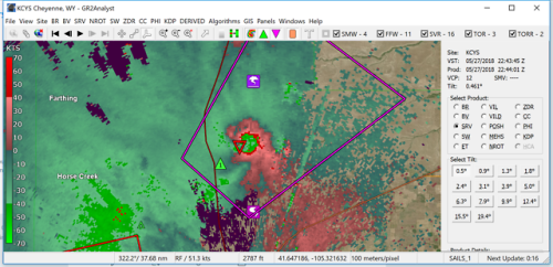 Radar signature/3D models of the PDS  (particularly dangerous situation) tornado warning happening n