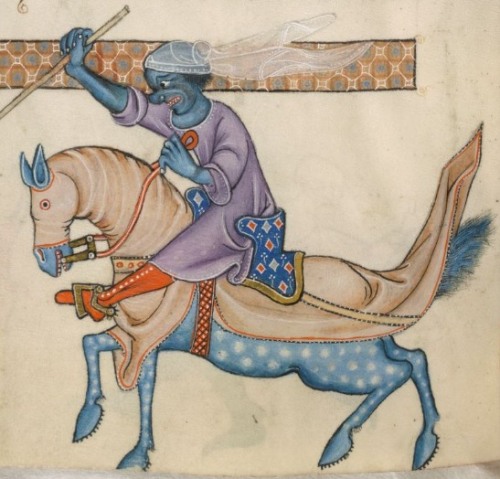 From foliio f.83v of the Luttrell Psalter, two strange creatures in combat.Luttrell Psalter, made in