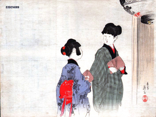 Two girls by Tomioka Eisen, 1900s