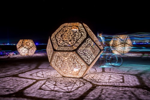 crossconnectmag:         HYBYCOZO, or the Hyperspace Bypass Construction Zone, is a series of sublime, laser cut cosmic objects, ranging from a Burning Man art installation to design pieces for the home. The project is inspired by the intersection of