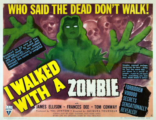 hpcollection:  Affiche de “Vaudou” (I Walked with a Zombie, RKO-1943), un film peuplé d'ombres et de fantômes réalisé par Jacques Tourneur juste après le succès de “Cat People”  