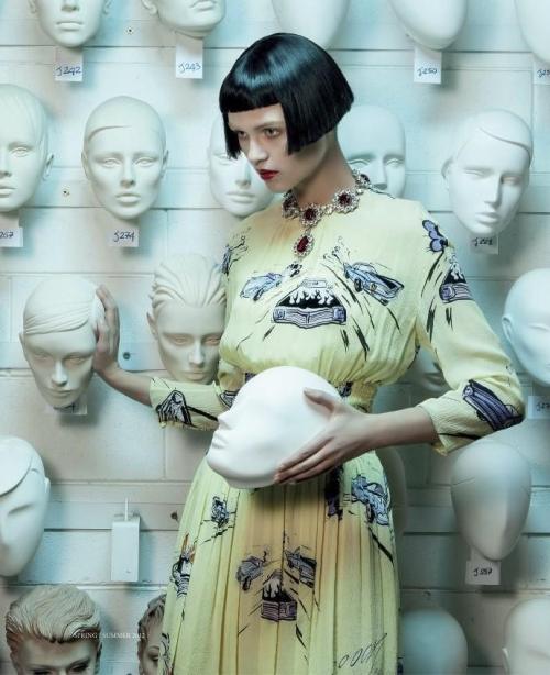 artofashion:  Rasa Zukauskaite in ‘Morphosis’ by Lucia Giacana for ODDA Magazine, Fall/Winter 2014 Rasa Zukauskaite succumbs to mannequin mania in ‘Morphosis’ Special Prada Archives by Lucia Giacani for ODDA Magazine. Art invades with thought-provoking