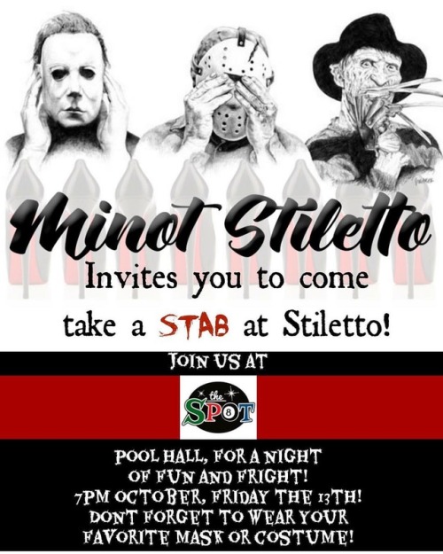 Come join #minotstiletto and celebrate Friday the 13th with them! This is an all fun, no business ge