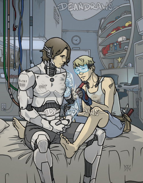 deandraws:  This is the Robot!Bucky and Scrap collector!Robot Repairer!Steve! piece I drew
