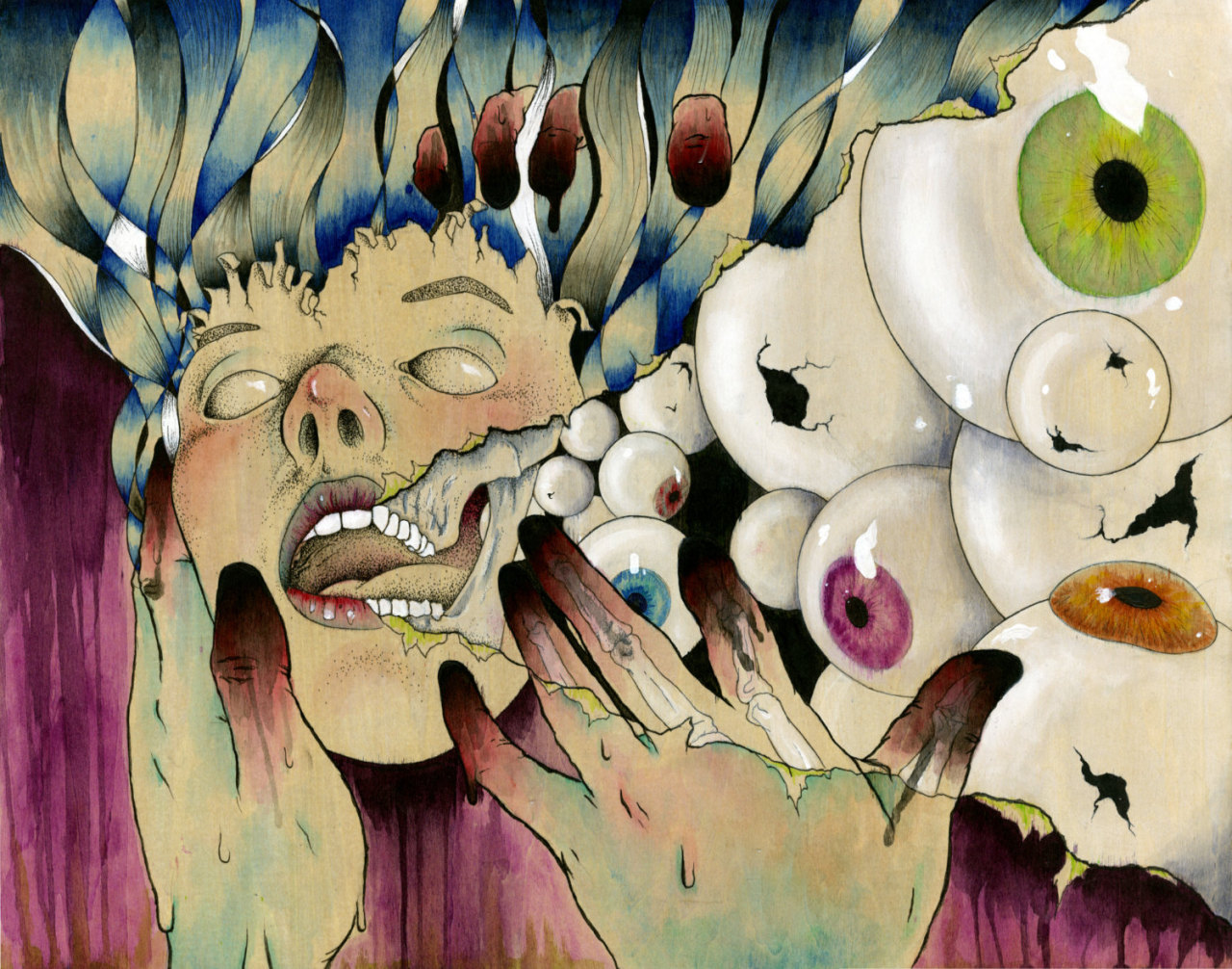 red-lipstick:  LadyGhoul aka Amanda Todd - #1: Spiral Out  Paintings: Inks, Microns,
