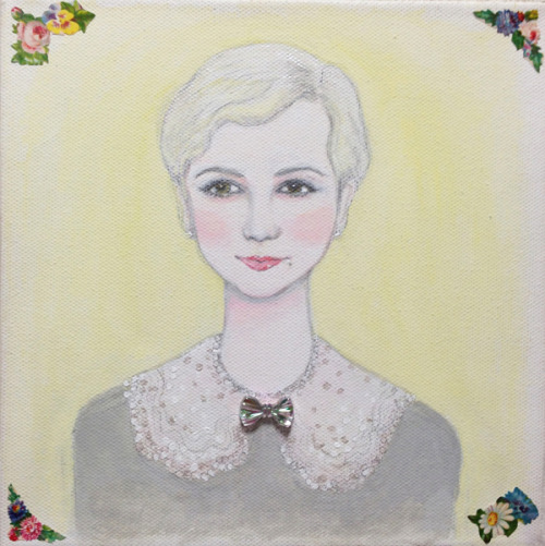 portrait of carey mulligan. acrylic painted, collage on canvas, 2013.