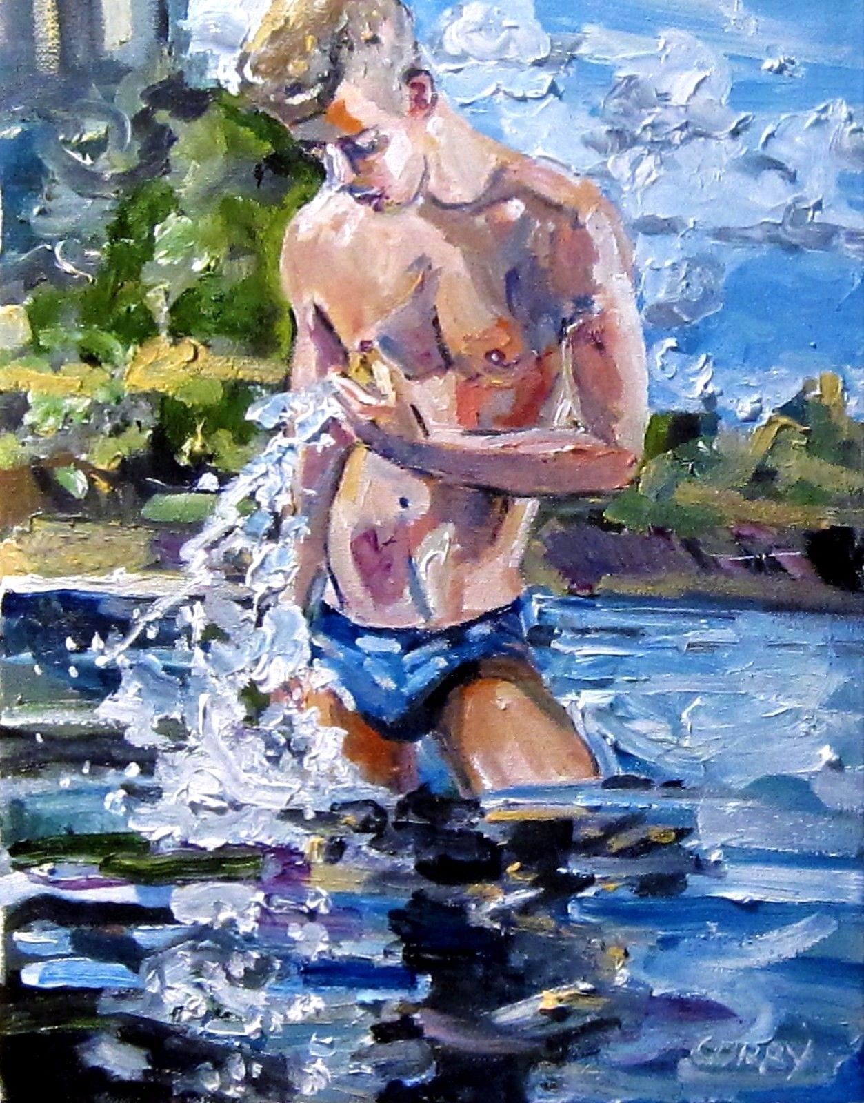 stevenclaytoncorry:  original oil painting, WET SPEEDO, Steven Corry, GAY ART, JULY