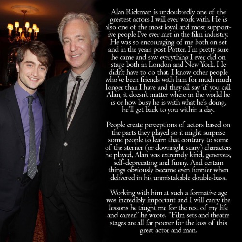 Daniel Radcliffe’s tribute to Alan Rickman is beautiful and very heartfelt. RIP Alan Rickman