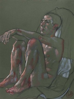 H Craig Hanna - LEANT MAN, Pastel Gras sur Papier Gris, 50 x 65 cm, 2011