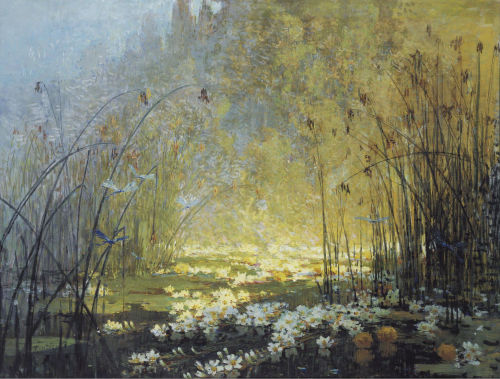 fleurdulys:The Pond with Waterlilies and Dragonflies - Pierre-Eugene Montezin