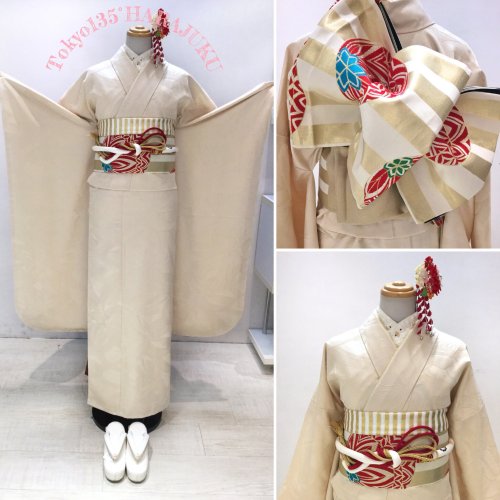 Plain furisode (called iromuji or muji furisode) are a bit unsual, especially white/cream ones as th