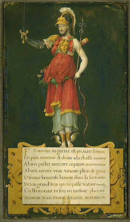 smokeandsong:François Ier en déité (Francis I as a God), mid-1540s. Parchment glued on oak panel.In 