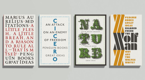 Covers from the Penguin Great Ideas series, designed by David Pearson and Phil Baines (Meditations, far left) under Penguin art director Jim Stoddart