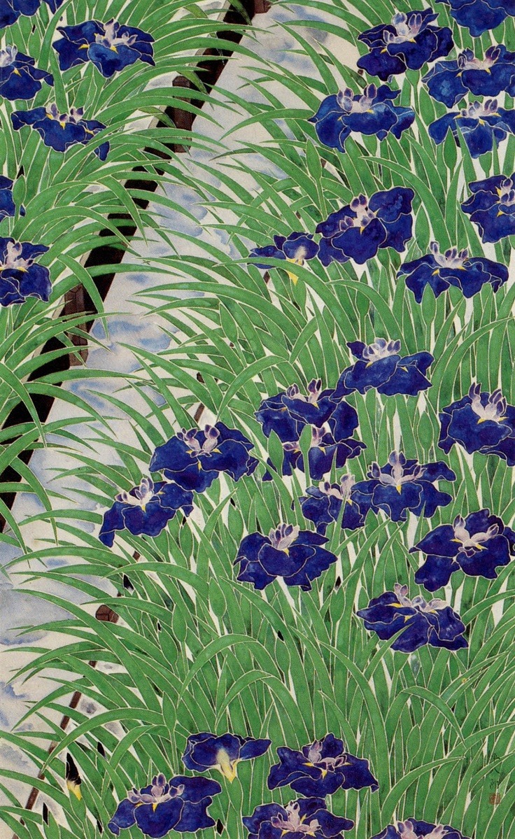 huariqueje:  Irises  -   Heihachiro Fukuda, 1934.   Japanese  1892-1974    Kyoto