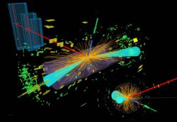 christinetheastrophysicist:  ATLAS sees Higgs boson decay to fermions  The ATLAS experiment at CERN has released preliminary results that show evidence that the Higgs boson decays to two tau particles. Taus belong to a group of subatomic particles