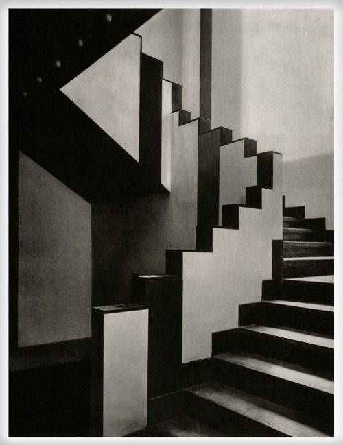 rosswolfe:Staircase inside the Aubette café in Strasbourg, designed by Theo van Doesburg, Hans Arp, 