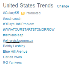 stackedcrates:  #whereislavernecox is trending