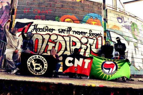 Solidarity mural for Heather Heyer, and Charlottesville antifas, from antifascists in Toulouse, Fran