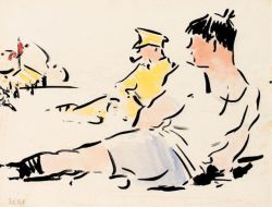 grundoonmgnx:  Francis Campbell Boileau Cadell (British, 1883-1937), Football  Pen and ink with watercolour